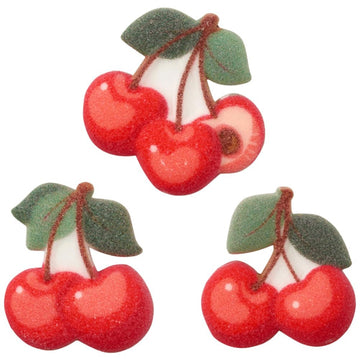 Fruit Shaped Sugar Decorations Cookie Cupcake Cake Edible Toppers 12 pc (Cherries)