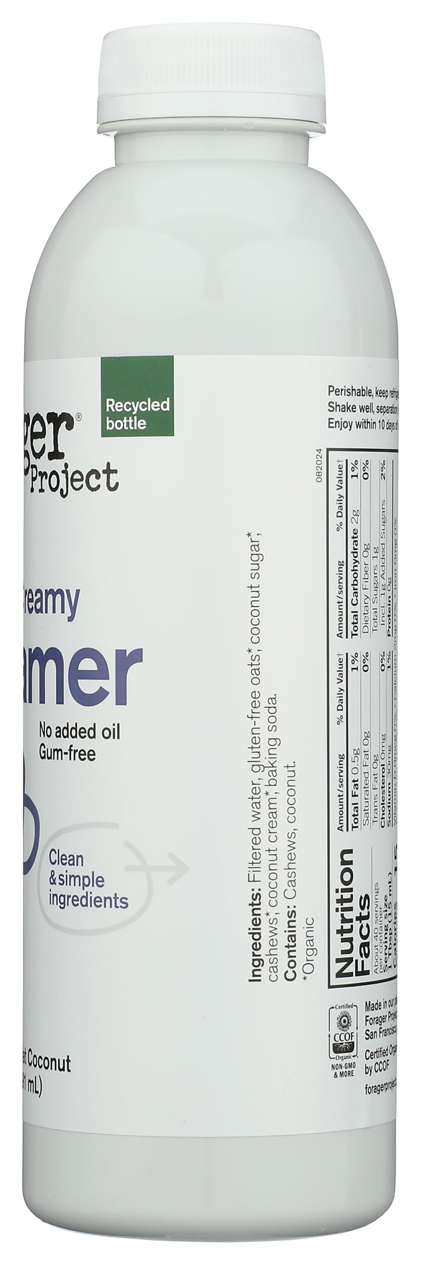Forager Project Organic Dairy Free Creamer, Sweet & Creamy, 20 Fl Oz