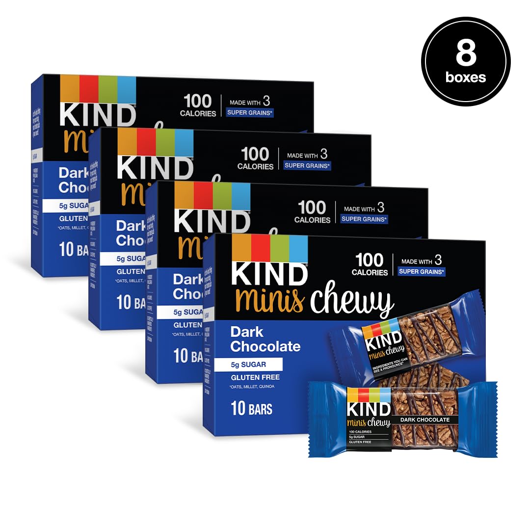 Kind Bar Minis, Chewy Bar, Dark Chocolate, Gluten Free, 100 Calories, Low Sugar, 80 Count