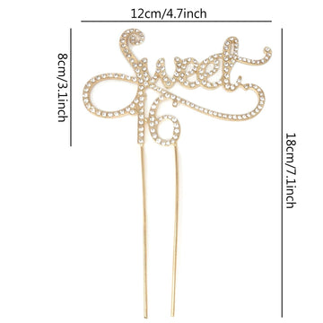 Honbay Sweet 16 Cake Topper, Premium Sparkly Crystal Rhinestones Decoration, Gold