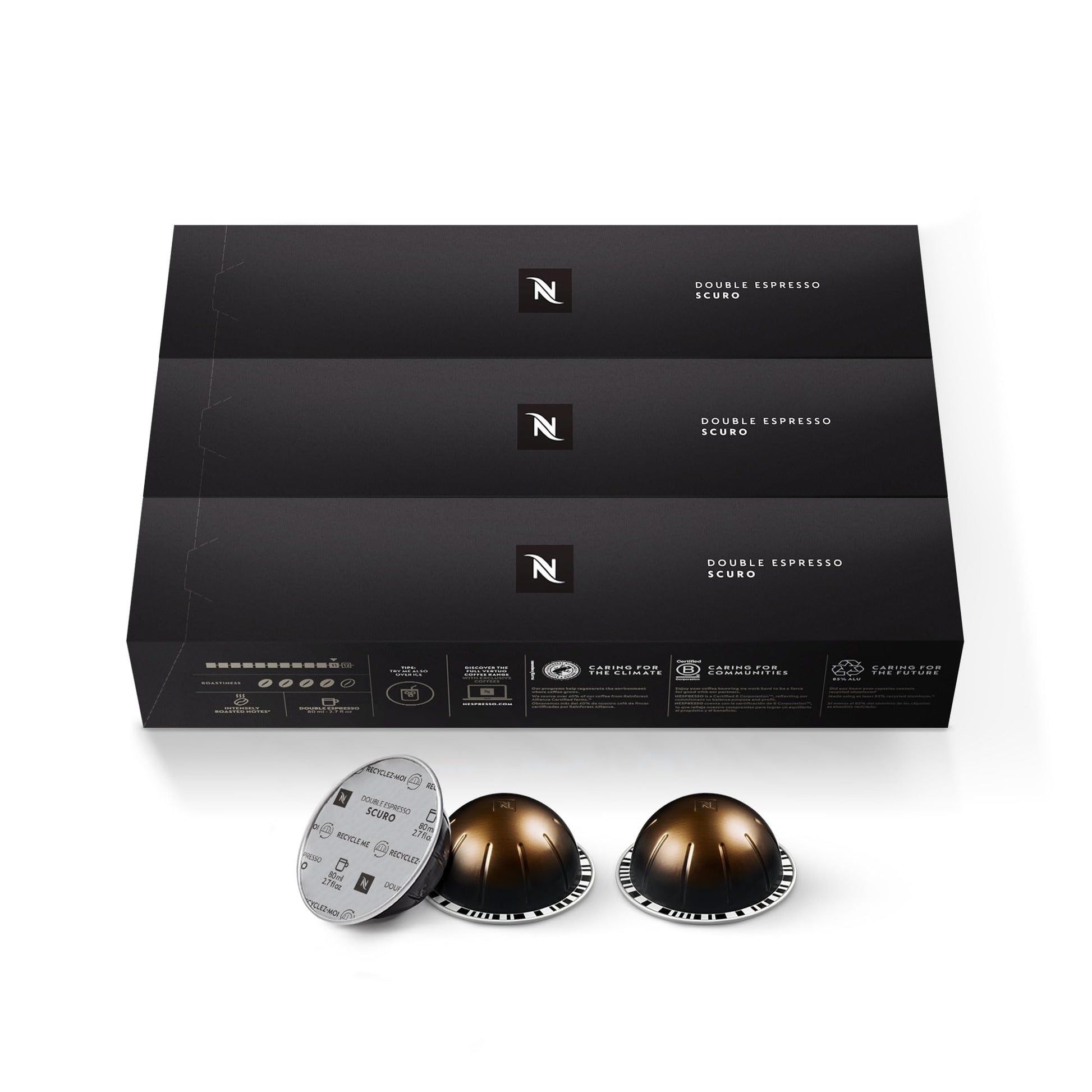 Nespresso Capsules Vertuo Double Espresso Scuro 30-Count Coffee Pods, Dark Roast Espresso, Model 107546