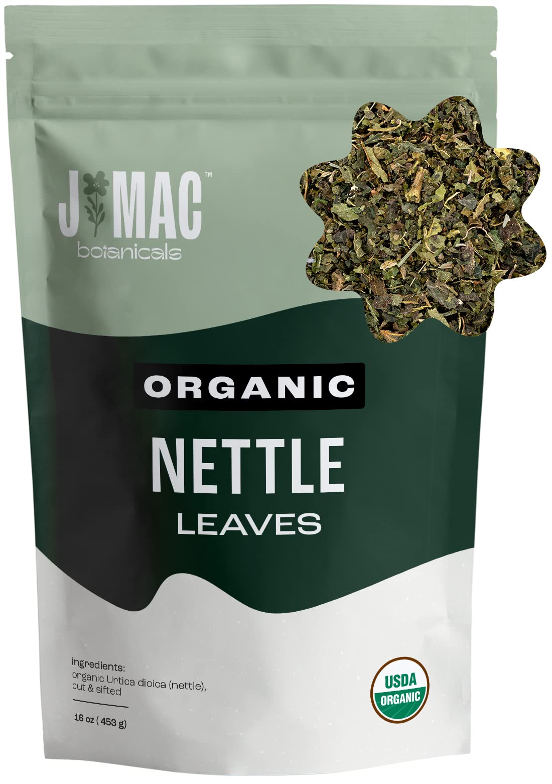 J MAC BOTANICALS Organic Nettle Leaf Herbal Tea - 16 oz Bulk Bag, Certified USDA Organic, Dried Urtica dioica Tea