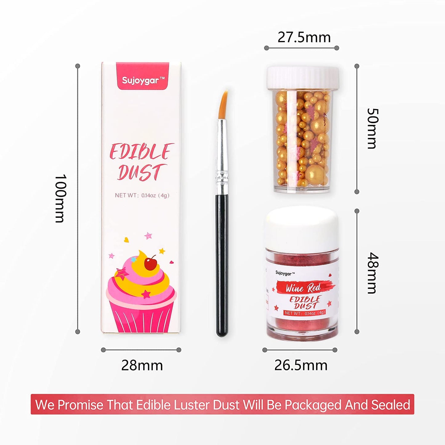 Sujoygar Edible Glitter, Wine Red, 4g - Food Grade Luster Dust for Baking, Cocktails, Chocolates, and Cupcakes