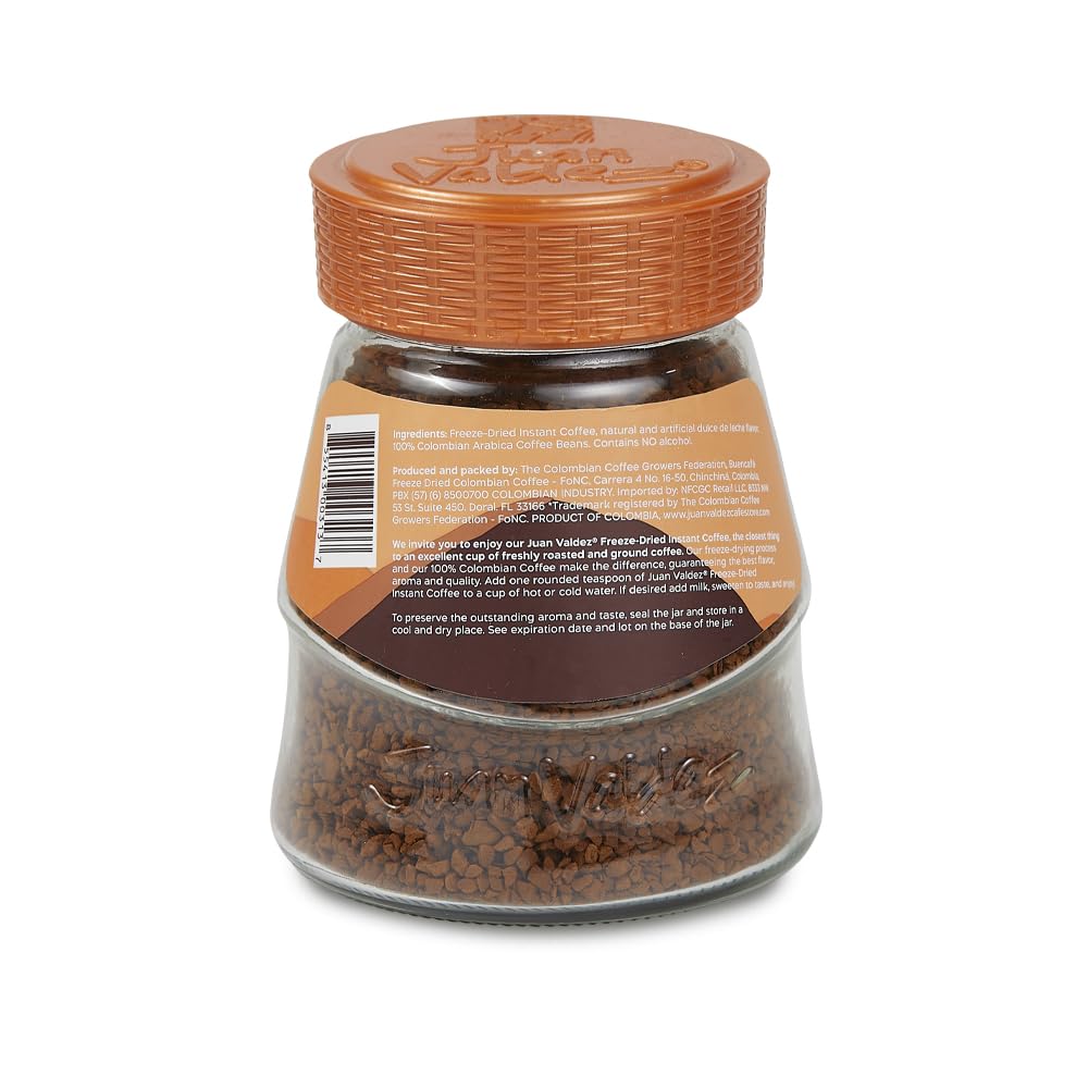 Juan Valdez Freeze Dried Coffee - Dulce de Leche Flavor | 100% Colombian Arabica Beans | 95g / 3.35oz | Easy to Prepare
