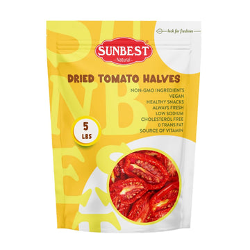 Sunbest Natural - Sun-Dried Tomato Halves, 80 Oz (5 Lbs) - Intense And Zesty | Moist & Ready To Eat | Convenient Cut For Easy Use | Kosher | Vegan | Keto | Paleo | Naturally Gluten-Free, 5 Lbs