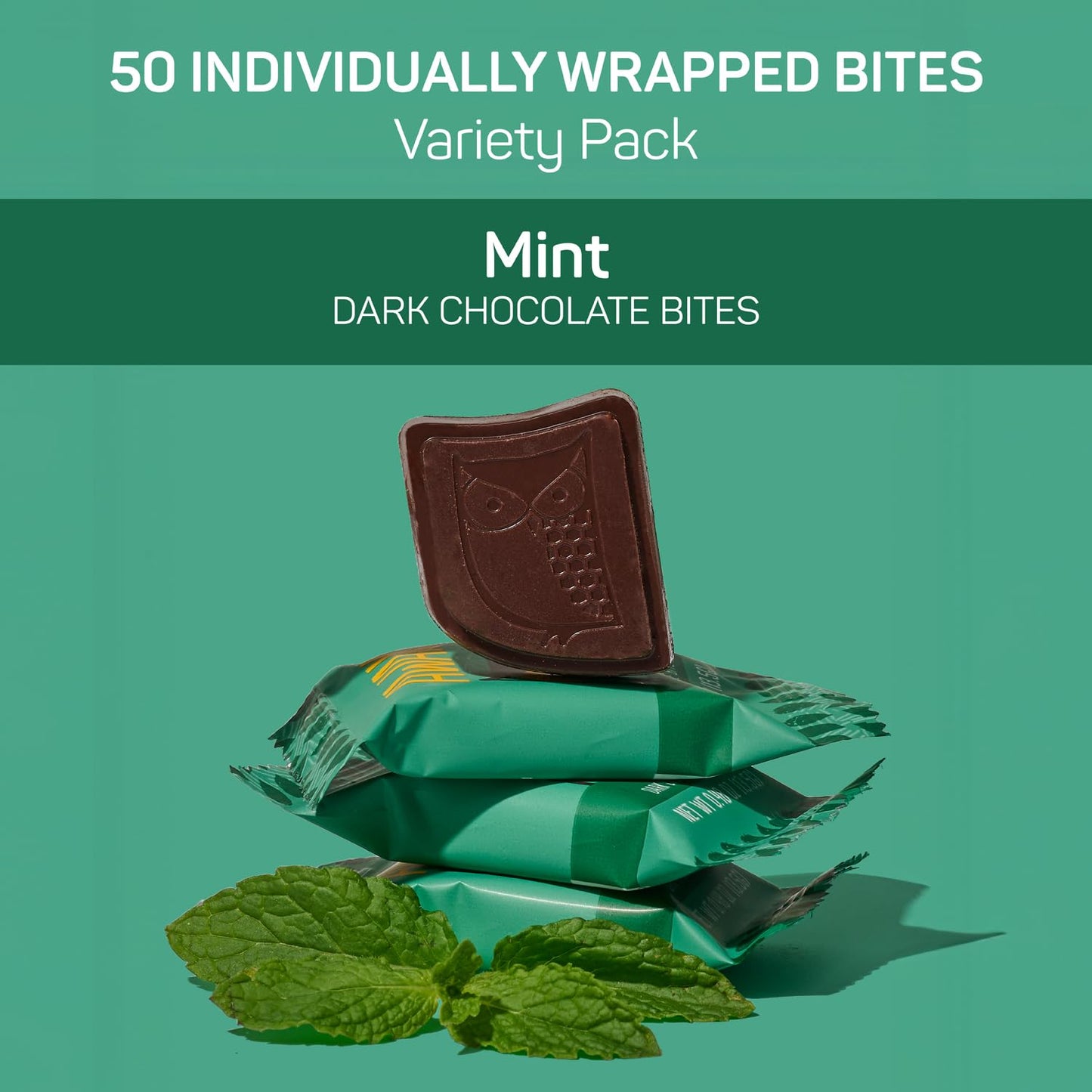 AWAKE - Caffeinated Chocolate Bites - Mint Dark Chocolate  50 Bites - 50mg Caffeine - Individually Wrapped Energy Bites - Coffee Alternative - Fairtrade  Gluten Free  Non GMO - 0.48oz