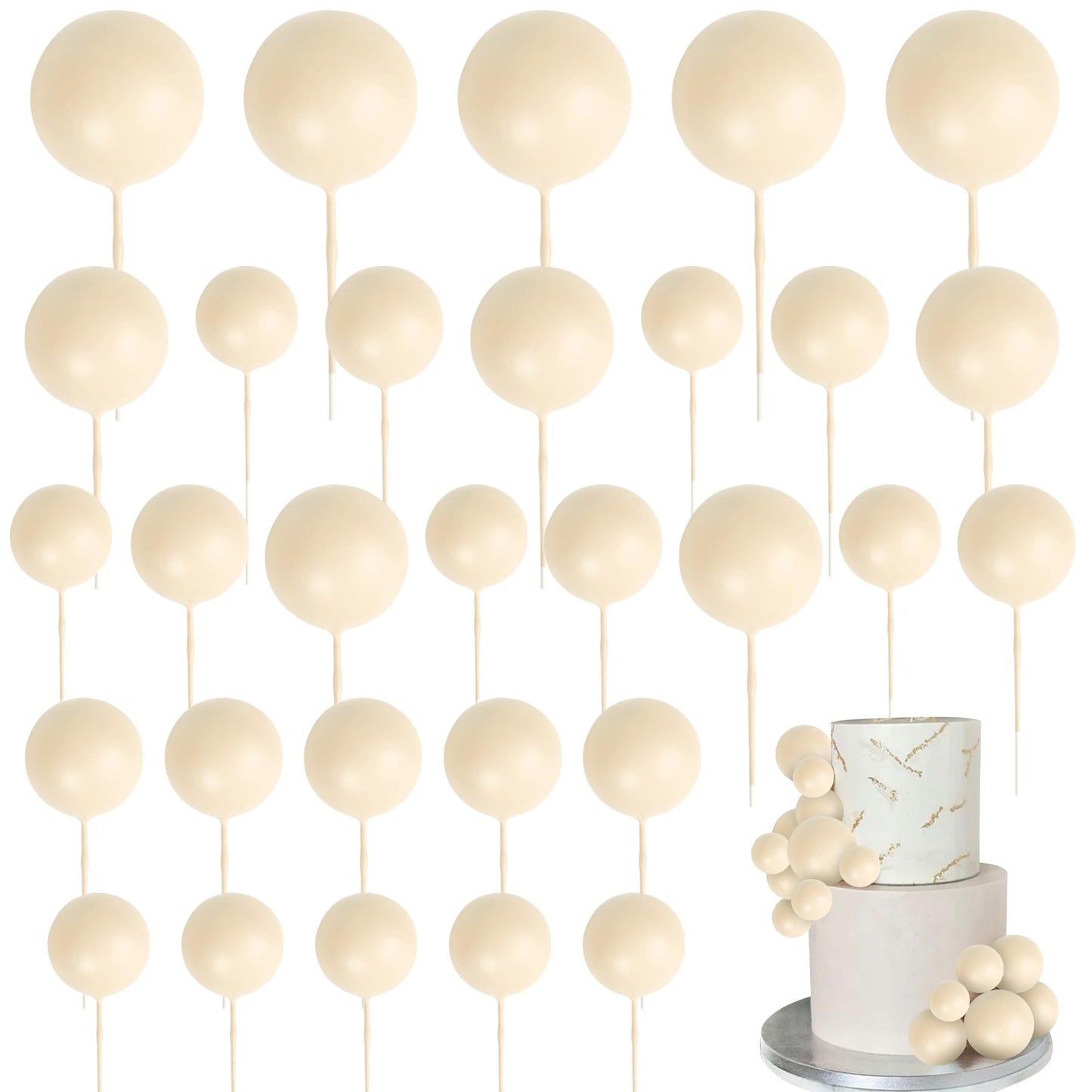 Rsstarxi Cake Topper Balls - 30 Pack Foam Baking Decorations, 0.7*3.1 to 1.4*4.1 inches, Khaki, Model XM237-k