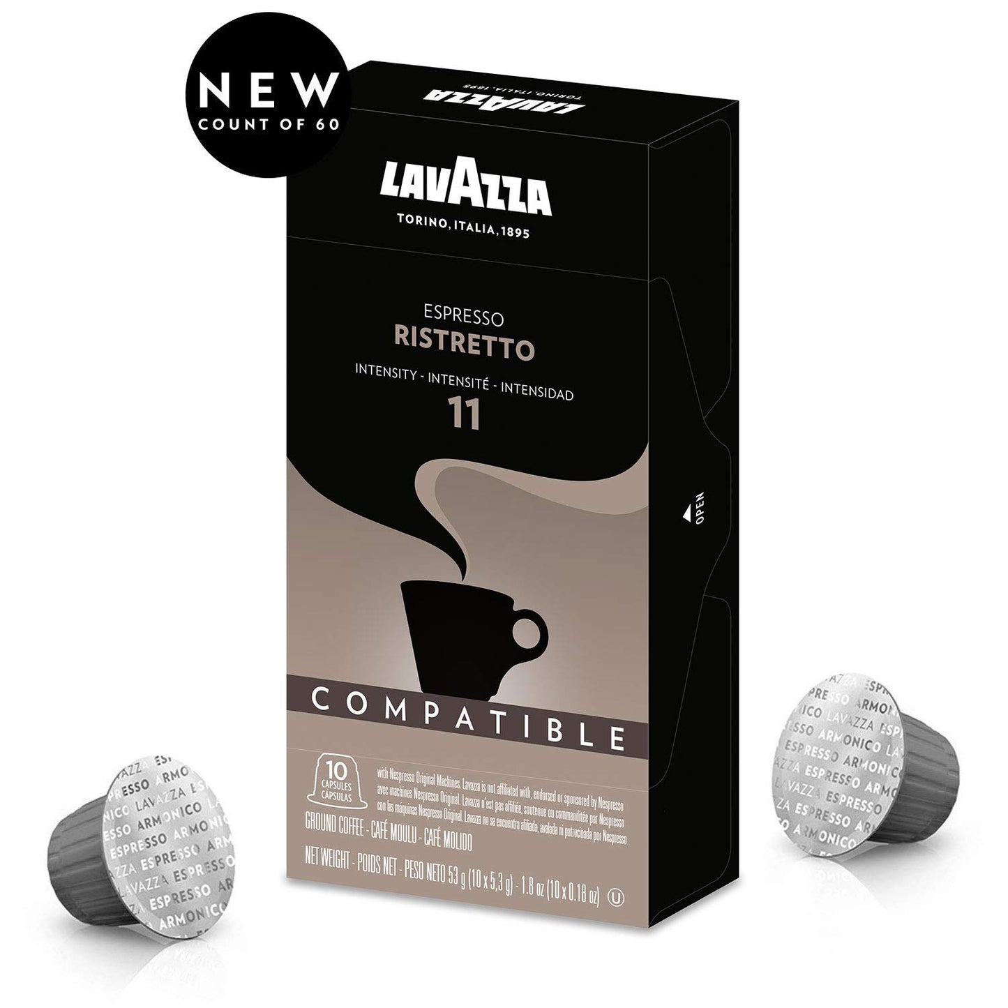 Lavazza Ristretto Noble Dark Roast Coffee compact pieces Compatible with Nespresso, 10 Count (Pack of 6)