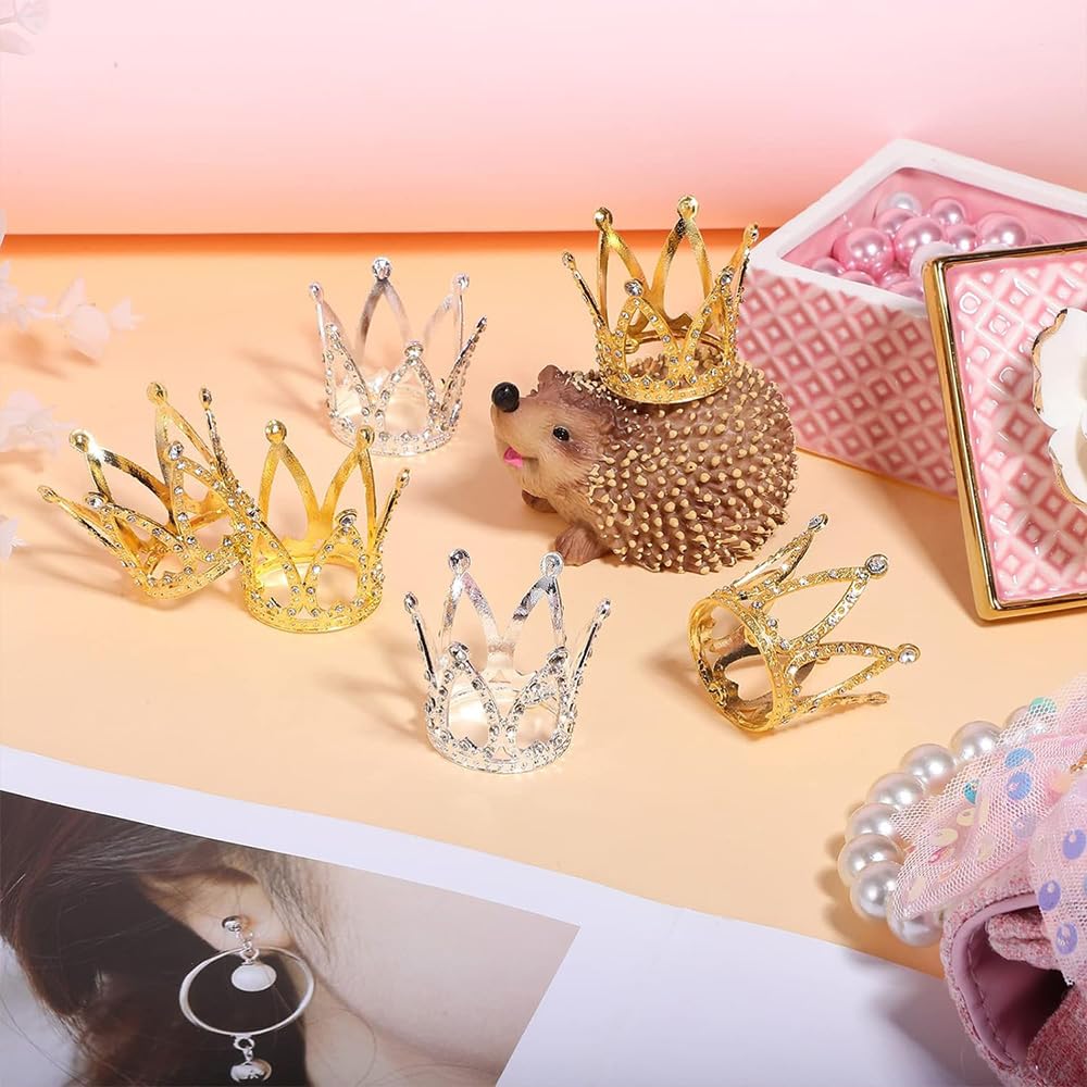 Fulanfudi 16Pcs Mini Crown Cake Topper Crown Tiara Cake Topper Baby Princess Tiara Crown Rhinestone Crown Cake Decorations For B
