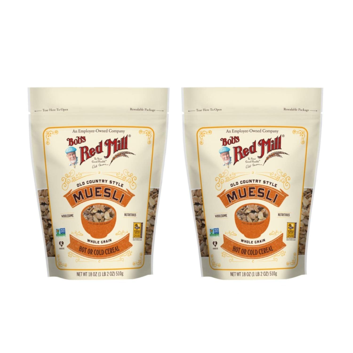 Bobs Red Mill Old Country Style Muesli 18 oz (Two Pack) - Whole Grain Hot or Cold Breakfast Cereal - 2 Pack Muesli (18 oz bags,