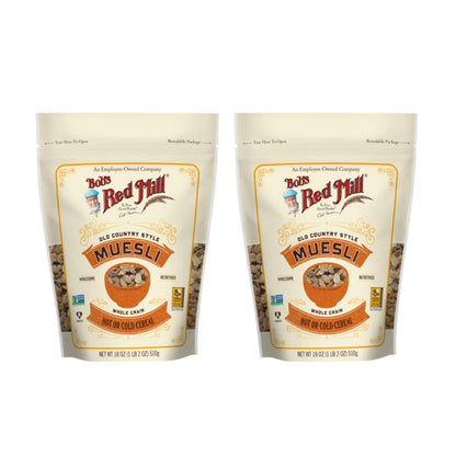 Bobs Red Mill Old Country Style Muesli 18 oz (Two Pack) - Whole Grain Hot or Cold Breakfast Cereal - 2 Pack Muesli (18 oz bags,