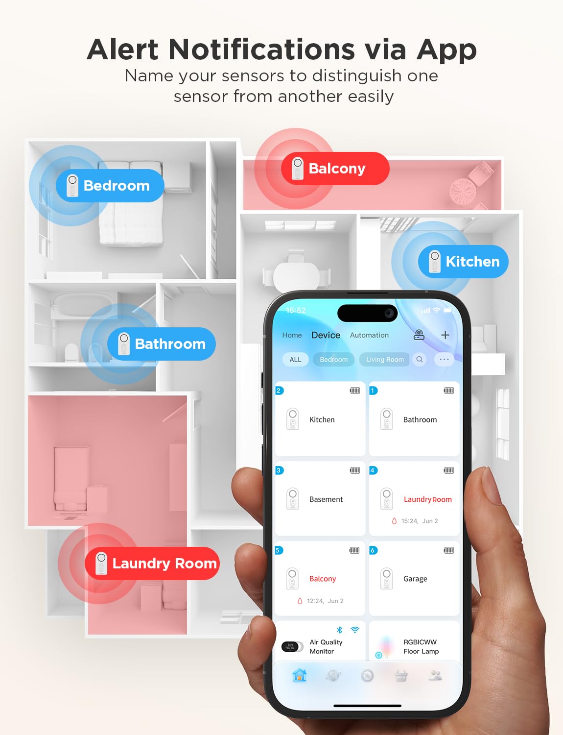 Govee Wifi Water Sensor, 100Db Adjustable Audio Alarm And Smart App Alerts, Leak And Drip Alert With Email, Detector For Home, B