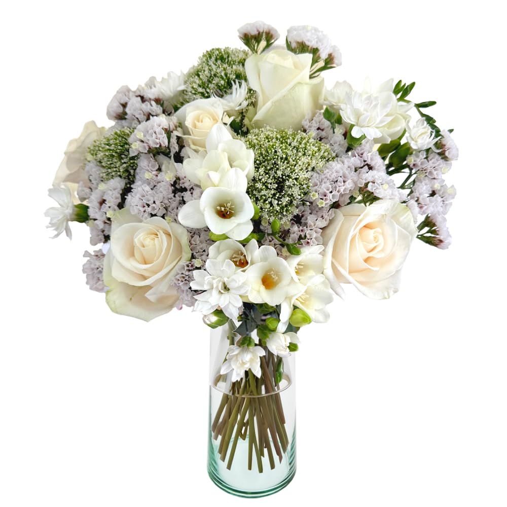 Serenity | White  Cream Fresh Flower Arrangement with Vase | Arabella Bouquets | Flowers for Delivery  Sympathy