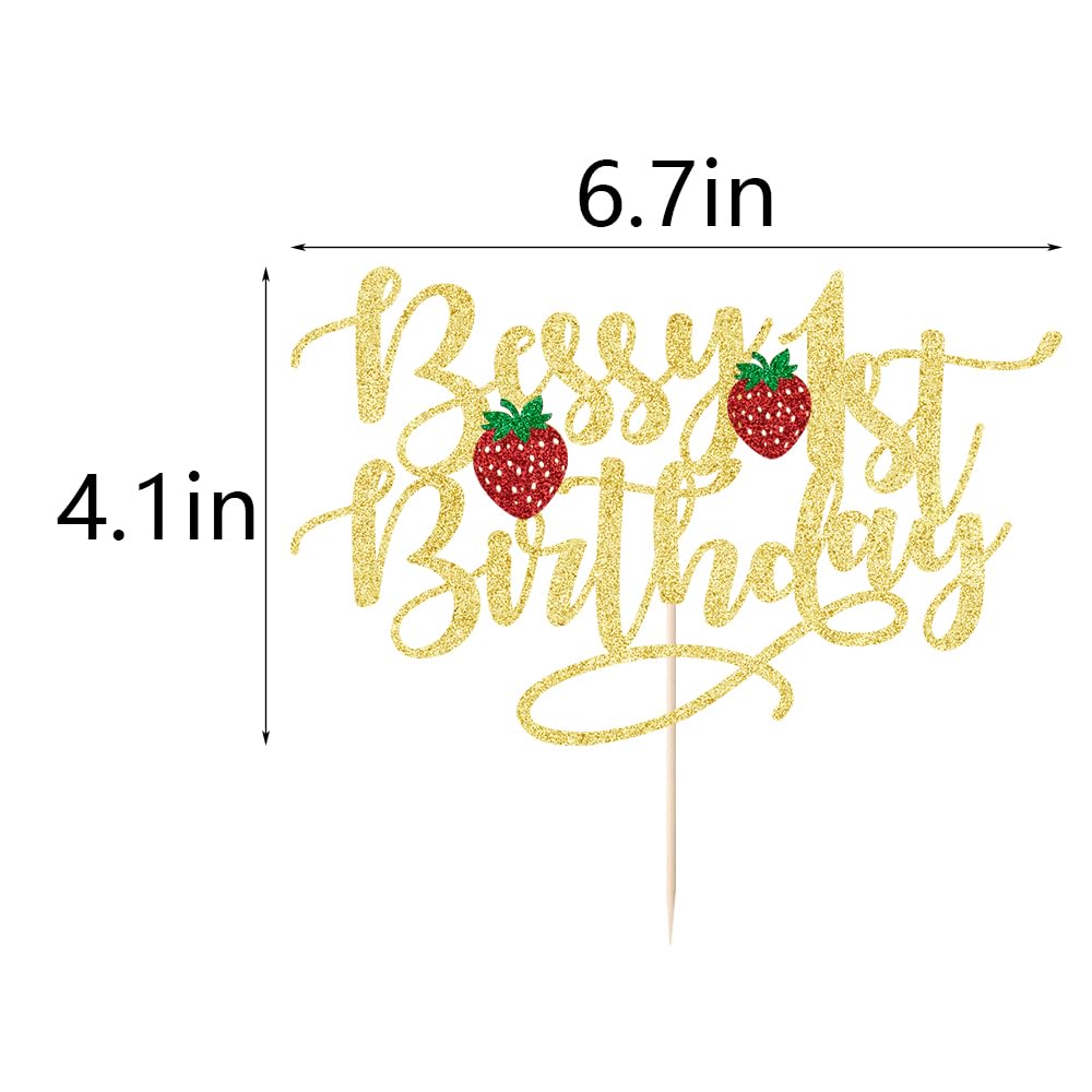 1 Pcs Berry 1St Birthday Cake Topper-Gold Glitter Sweet Fruit Theme First Birthday Strawberry One Cake Pick For Strawberry Theme