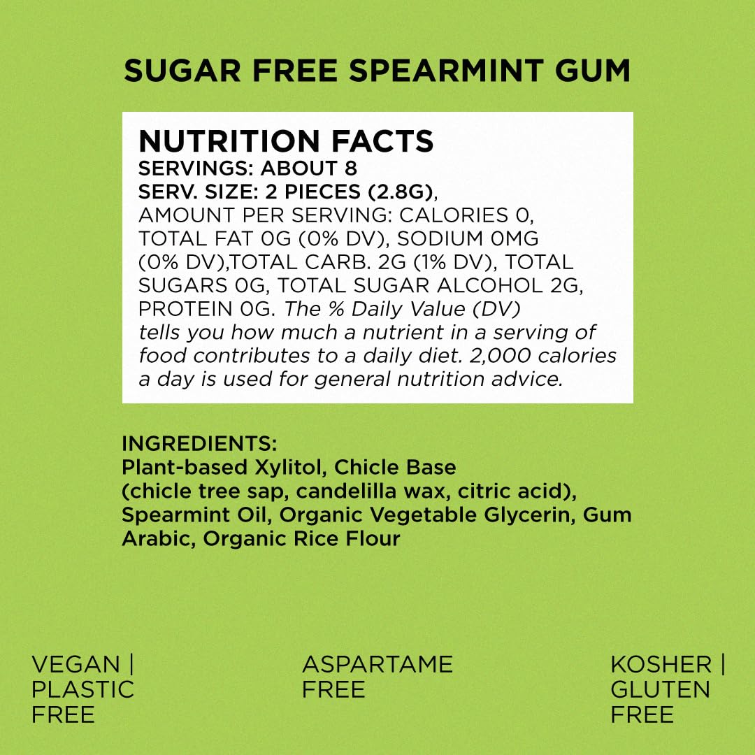 SIMPLY Gum | Dental Gum | Xylitol Chewing Gum - Sugar Free | Spearmint | Pack of Six (90 Pieces Total) | Synthetic Plastic Free