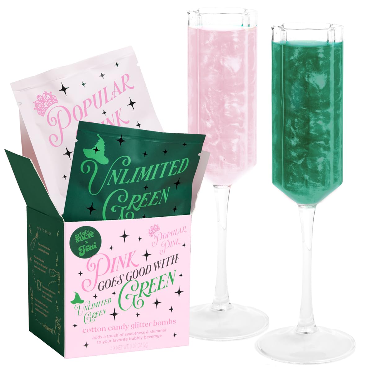 Xo  Fetti X Art Of Sucre Pink Green Cotton Candy Glitter Drink Burst Items - 4 Pc  Edible Glitter | Wizard  Magical Birthday Decorations  Kids Party Setting  Girls Spellbound Decor