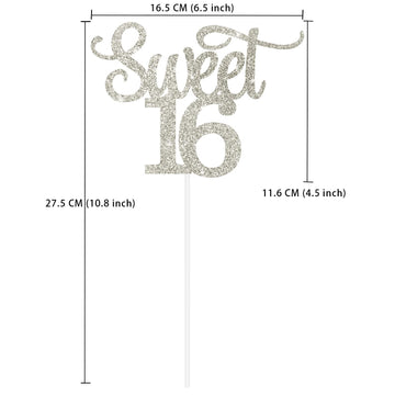Gexolenu Silver Glitter Double-sided Happy Sweet 16 Cake Topper, Birthday Party Supplies