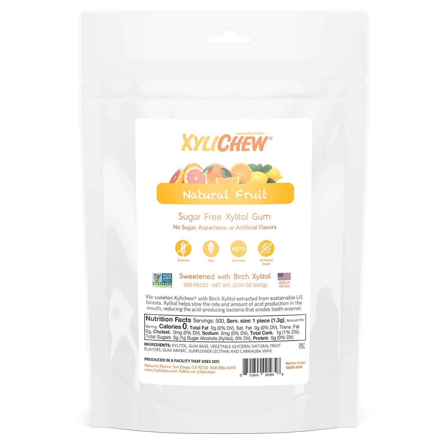 Xylichew Chewing Gum - 100% Xylitol, Non-GMO, Sugar-Free, Gluten-Free, 500 Count