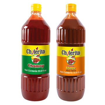 Bundle EL CHILERITO Sauce Chamoy Flavor 1L/ 33.8 Fl. Oz + Sauce Chamoy Mango Flavor - Mexican Foods - For Garnishing Fruits And