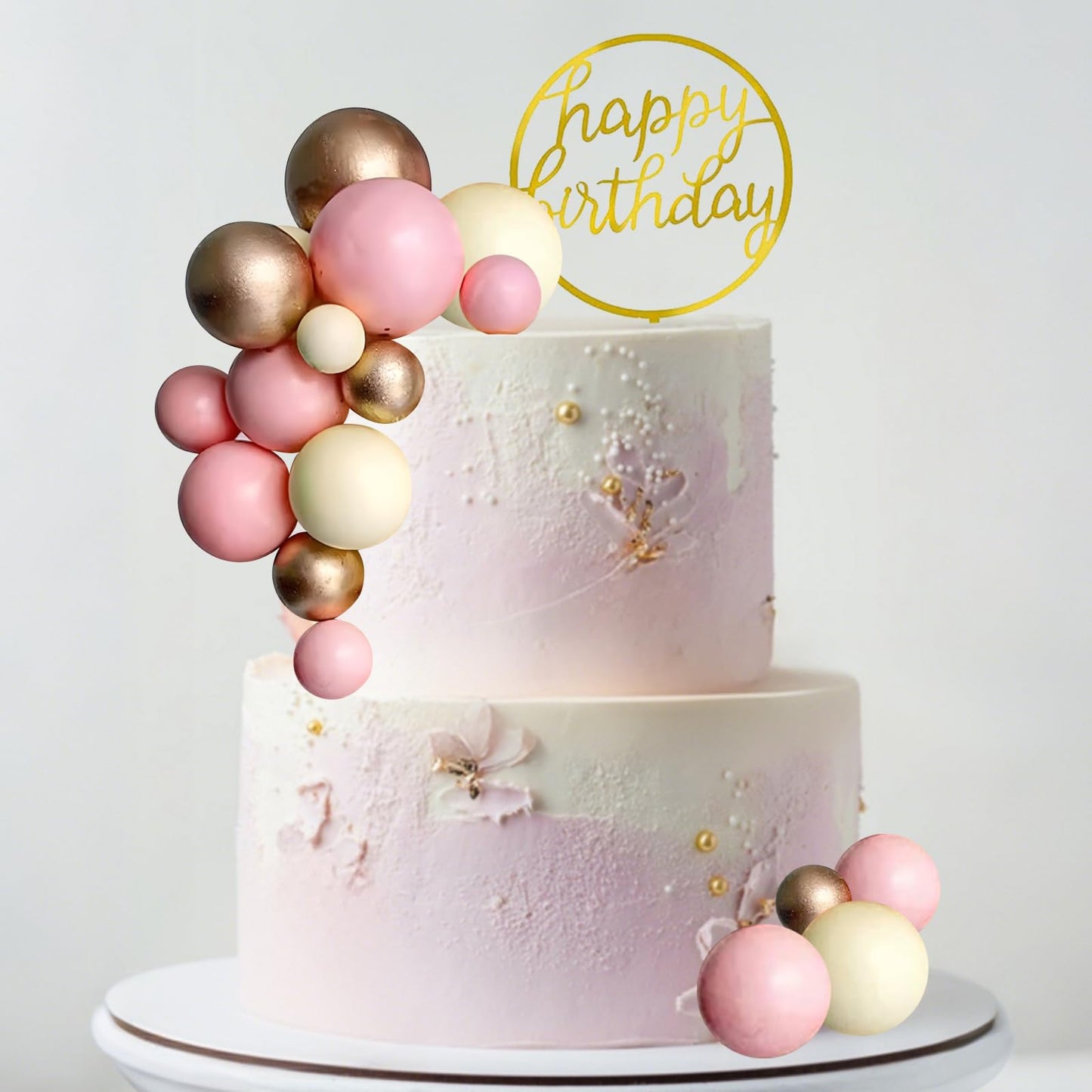 Pink Cake Toppers Pink Gold Cake Decorations For Women Birthday Boho Wedding Pink Cake Decor Birthday Cake Decoration (Pink)