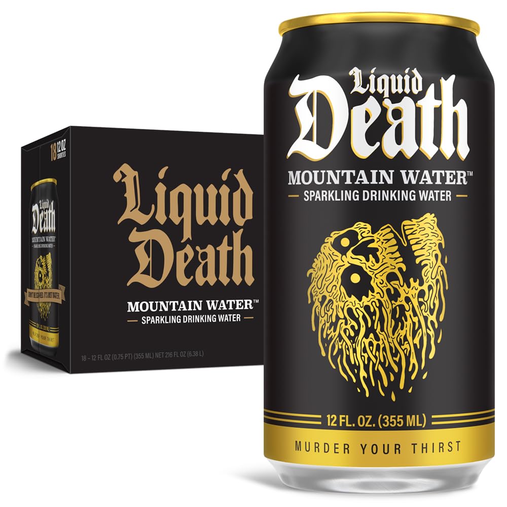 Liquid Death Sparkling Mountain Water 18-Pack, 12oz Cans, 100% American Made