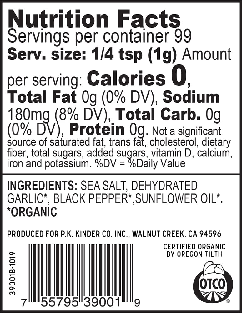 Kinder'S Organic The Blend Seasoning (Salt, Pepper And Garlic), Premium Quality Seasoning, Msg Free And Usda Certified Organic,