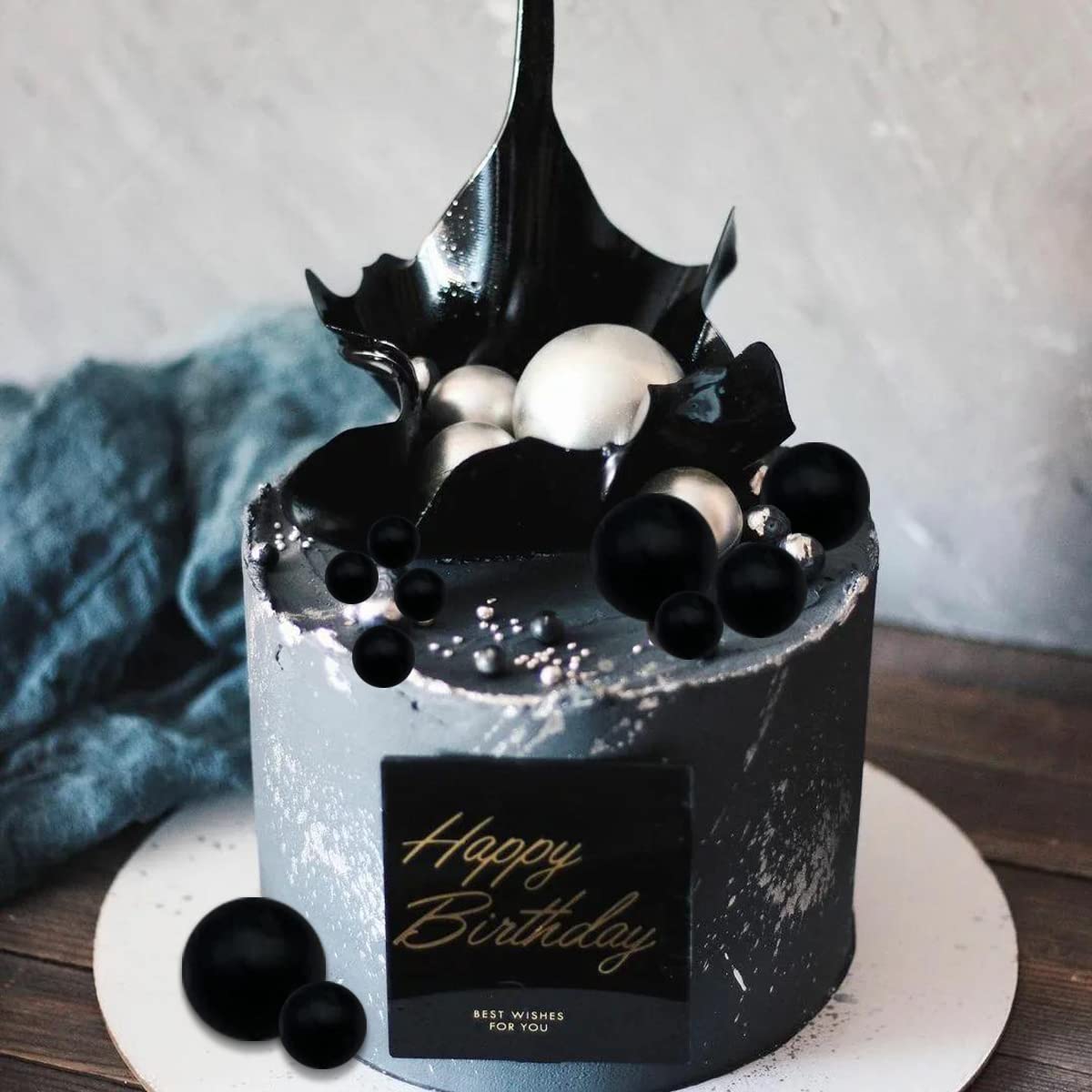 HZMM 25 Pcs Foam Pearl Balls Cake Toppers for Birthday, Wedding, Baby Shower, Black, Model 800401