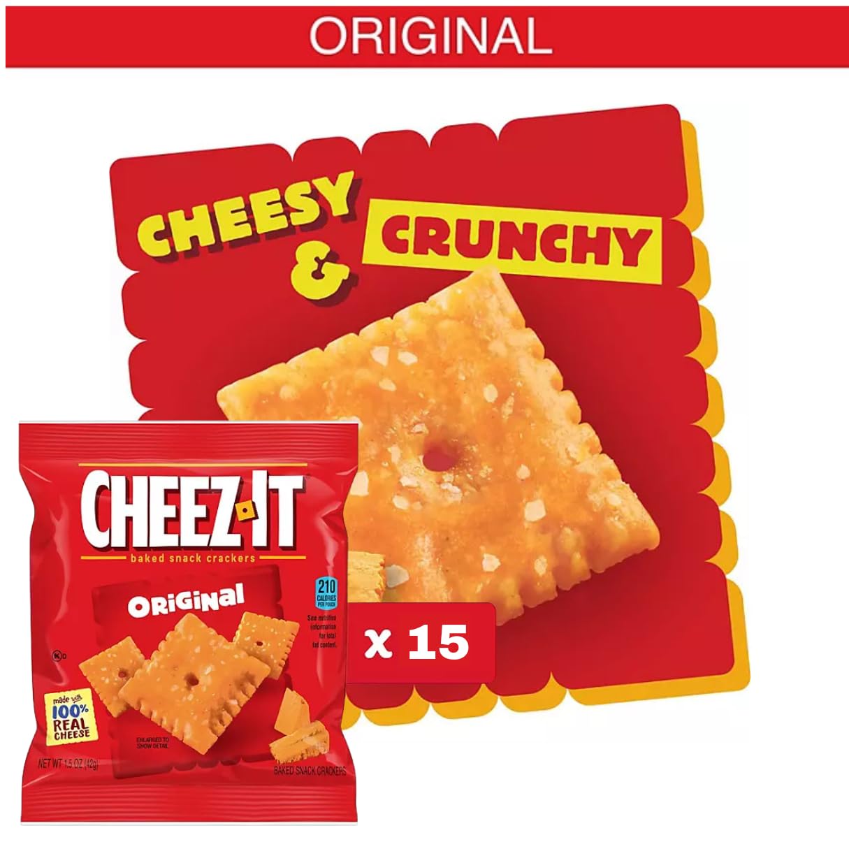Original Cheez-It, Baked Snack Crackers 1.5 Oz., 15 Pouches - Cheez-It Original Snack Crackers - Cheez-It Baked Snack Crackers -