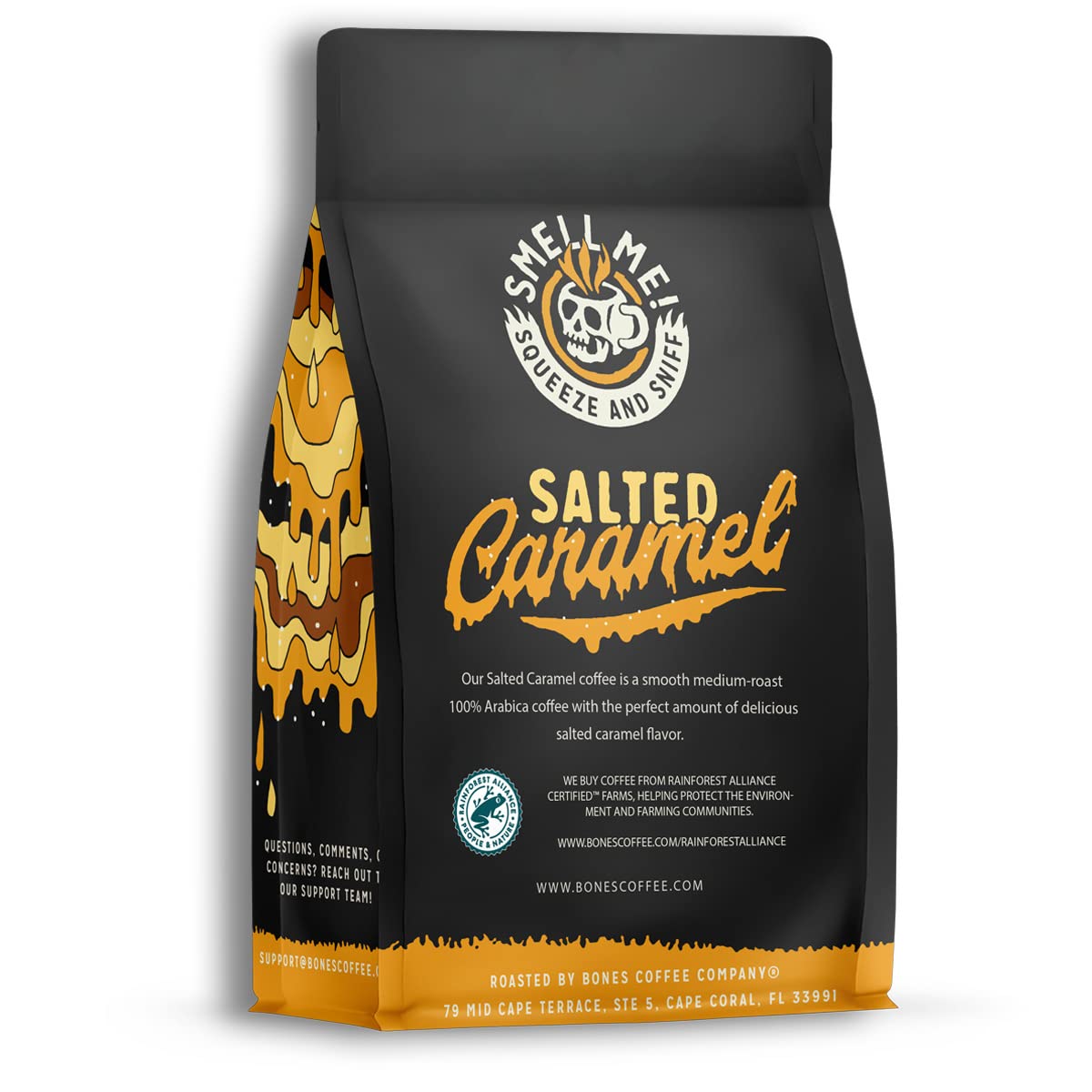 Bones Coffee Company Salted Caramel Whole Coffee Beans, Low Acid Flavored Coffee Made With Arabica Coffee Beans, Medium Roast Co