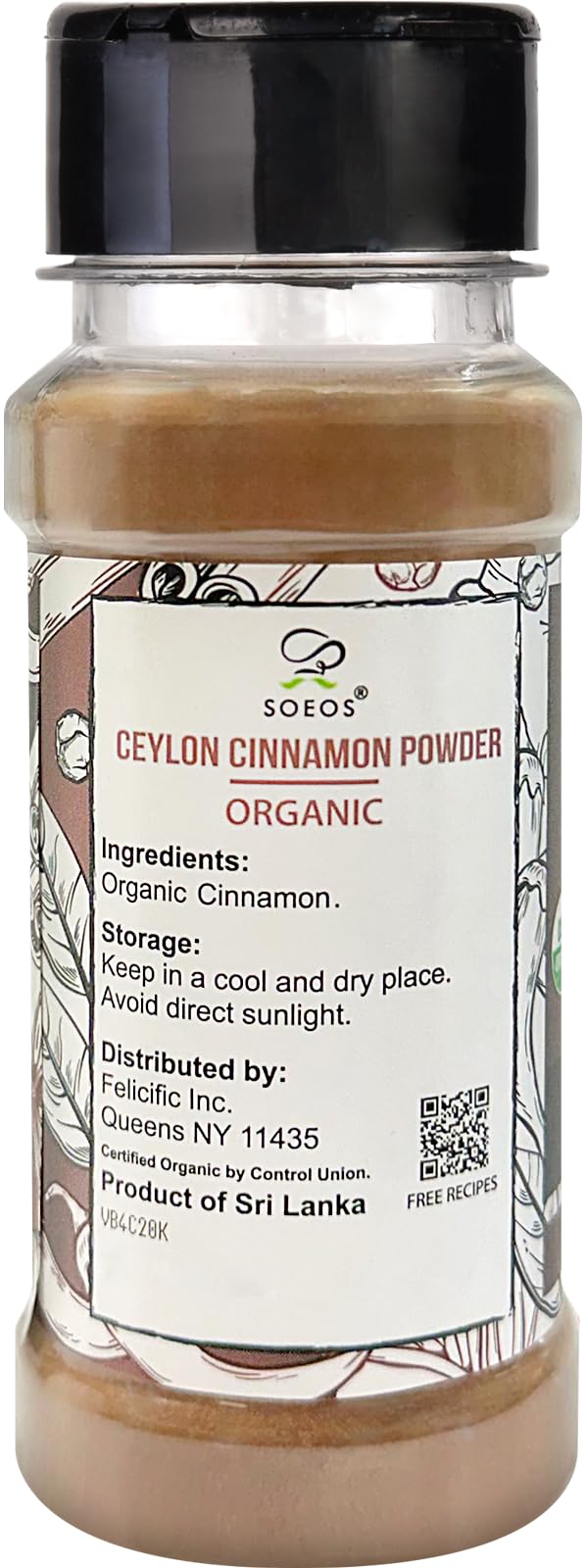Soeos Organic Ceylon Cinnamon Powder, Pure Ground Cinnamon, 2 Ounce