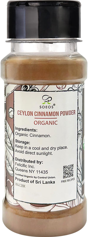 Soeos Organic Ceylon Cinnamon Powder, Pure Ground Cinnamon, 2 Ounce
