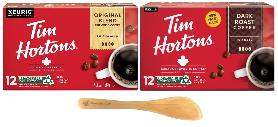 Make Your Day Hortons Coffee K-Cups, Original Blend & Dark Roast, 24 Total K-Cups, 12ct Each, Includes MYD Drink Stirrer