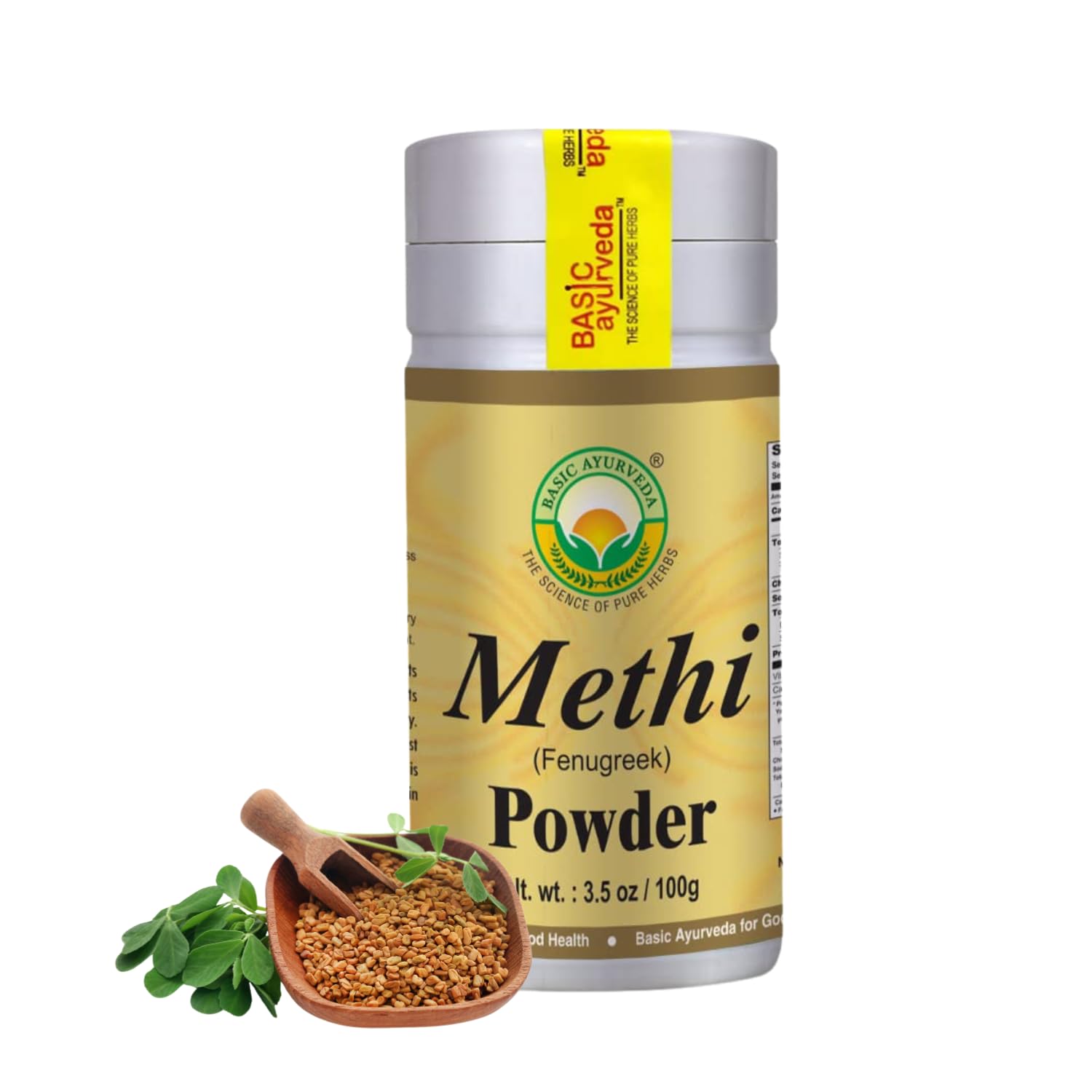 Basic Ayurveda Methi (Fenugreek) Powder - 3.53 Oz (100g) | Pure Ground Fenugreek for Culinary Use, Herbal Tea, Hair & Skin Care 