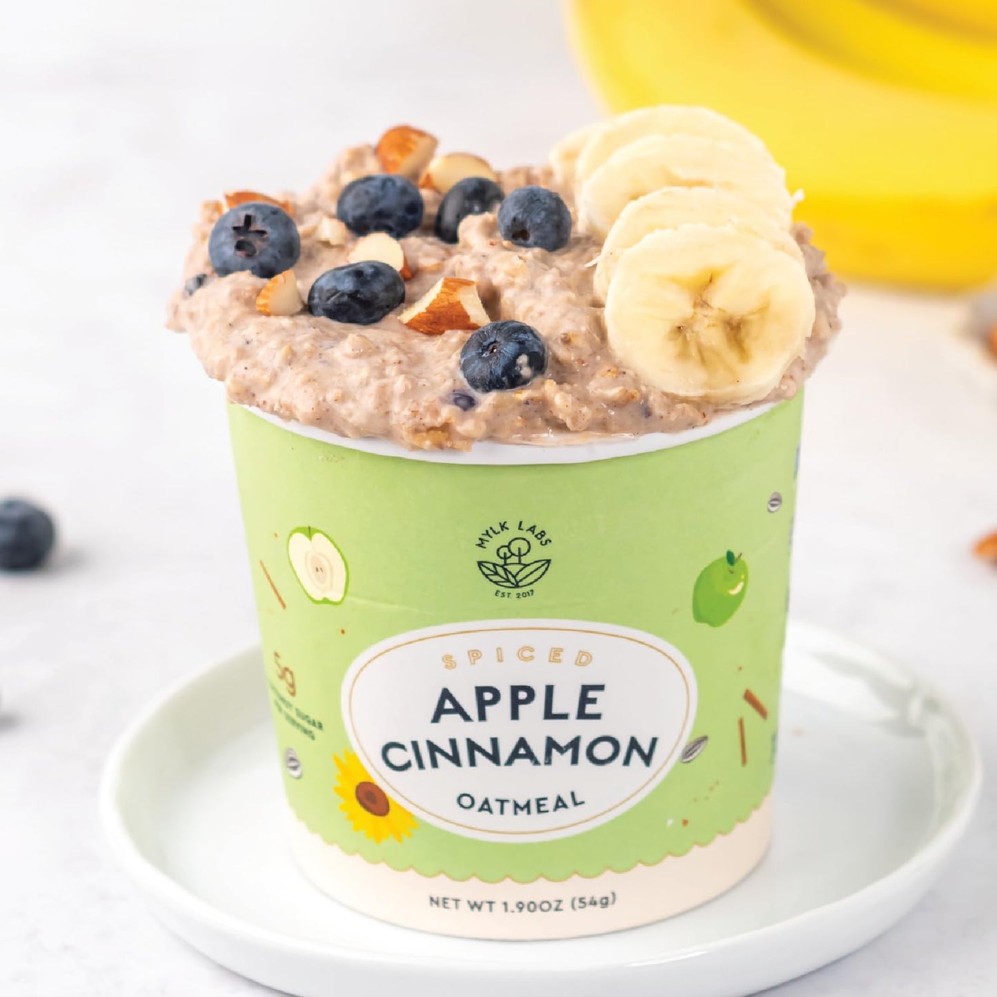 Mylk Labs Apple Cinnamon Protein Oatmeal Cups, Whole Grain, Low Sugar, High Fiber Breakfast with Superfoods, Quick & Easy, On th