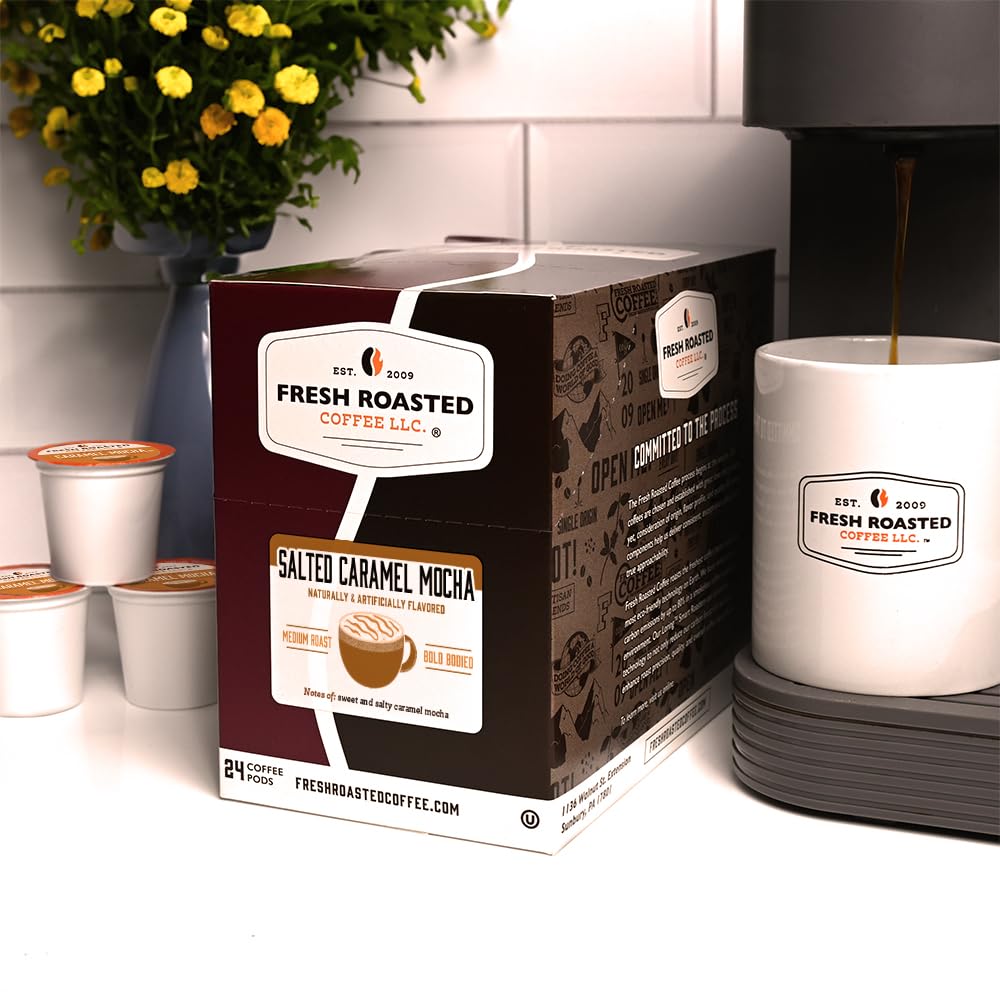 Fresh Roasted Coffee, Salted Caramel Mocha, Flavored Coffee Pods, K-Cup Compatible, 24 Count