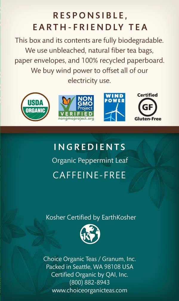 Choice Organic Teas Herbal Tea, 3 Boxes Of 16 (48 Tea Bags), Peppermint, Caffeine Free