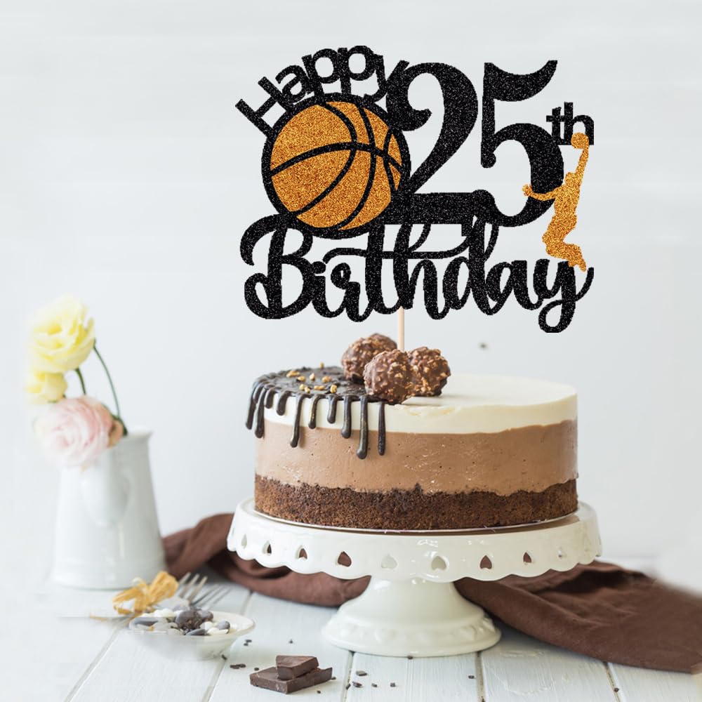 Crseniny Basketball Cake Topper, 25th Birthday Decoration, Sports Theme, Cheers to 25 Years, Ideal for Boys and Girls