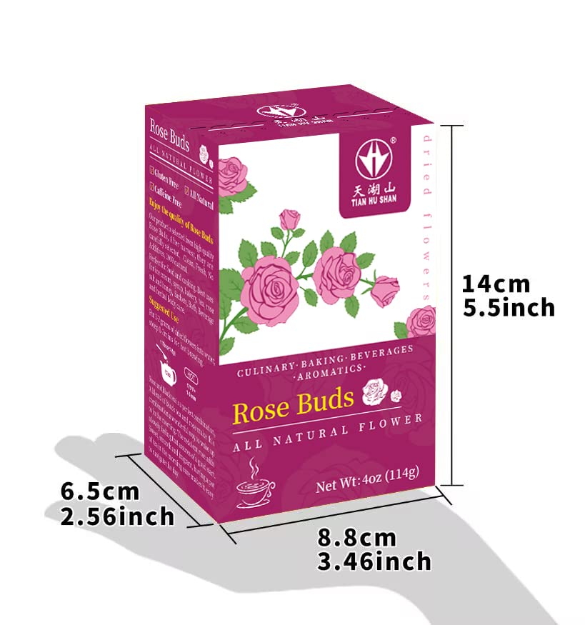 Tian Hu Shan Rose Tea Loose Leaf, Premium Dried Rose Buds, Caffeine Free, 4 Ounce Pack
