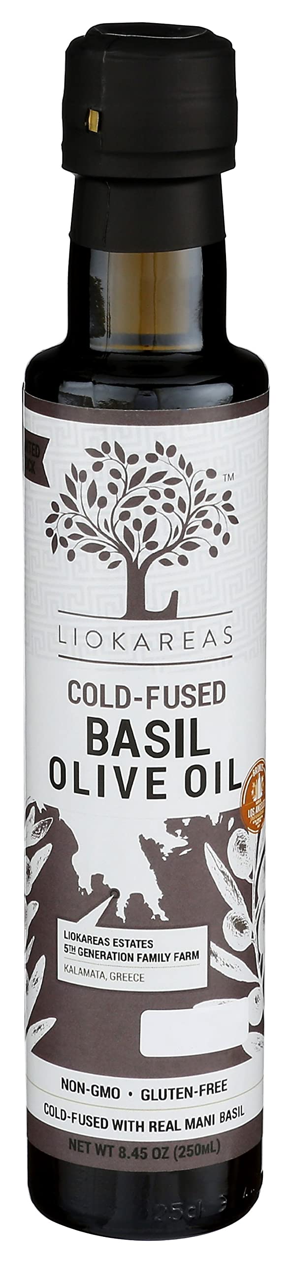 Liokareas Basil Extra Virgin Olive Oil, Cold Pressed, 8.45oz, Greek, Single Sourced, 2020 Global Award Winner