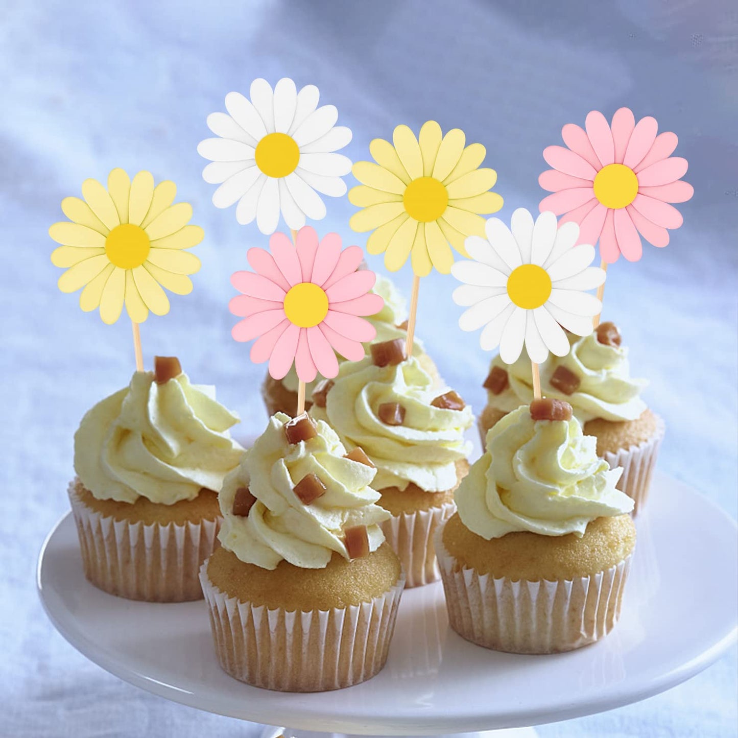 36 Pcs Daisy Cupcake Toppers, Pink Flower Cake Topper, Daisy Cake Decorations Toothpicks Chrysanthemum Cupcake Toppers, Spring D
