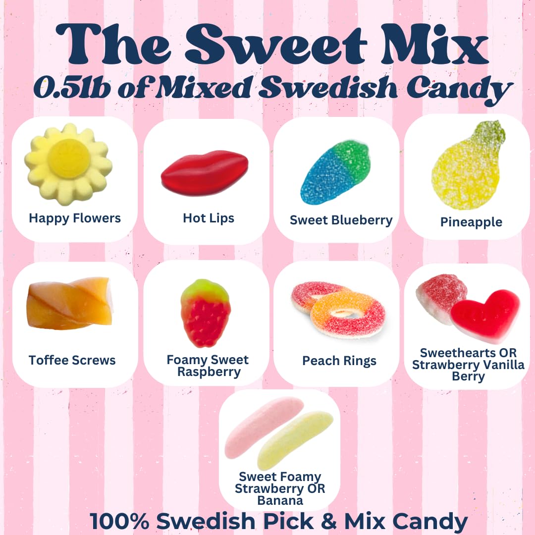Sweet Swedish Candy Mix Sweet Gummy Candy Bubs - Chewy and Foamy - Hand Packed in Sweden - Swedish Candy Chef - .5LB