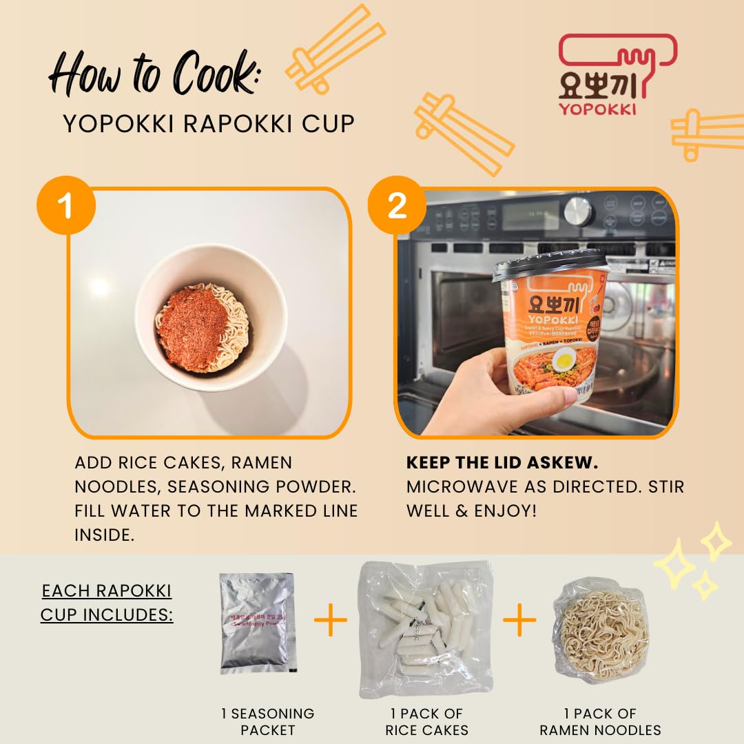 Yopokki Instant Rabokki Cup (Kimchi, 2 Cups) Korean Street food with Kimchi flavored sauce Ramen Noodle Topokki Rice Cake - Quic