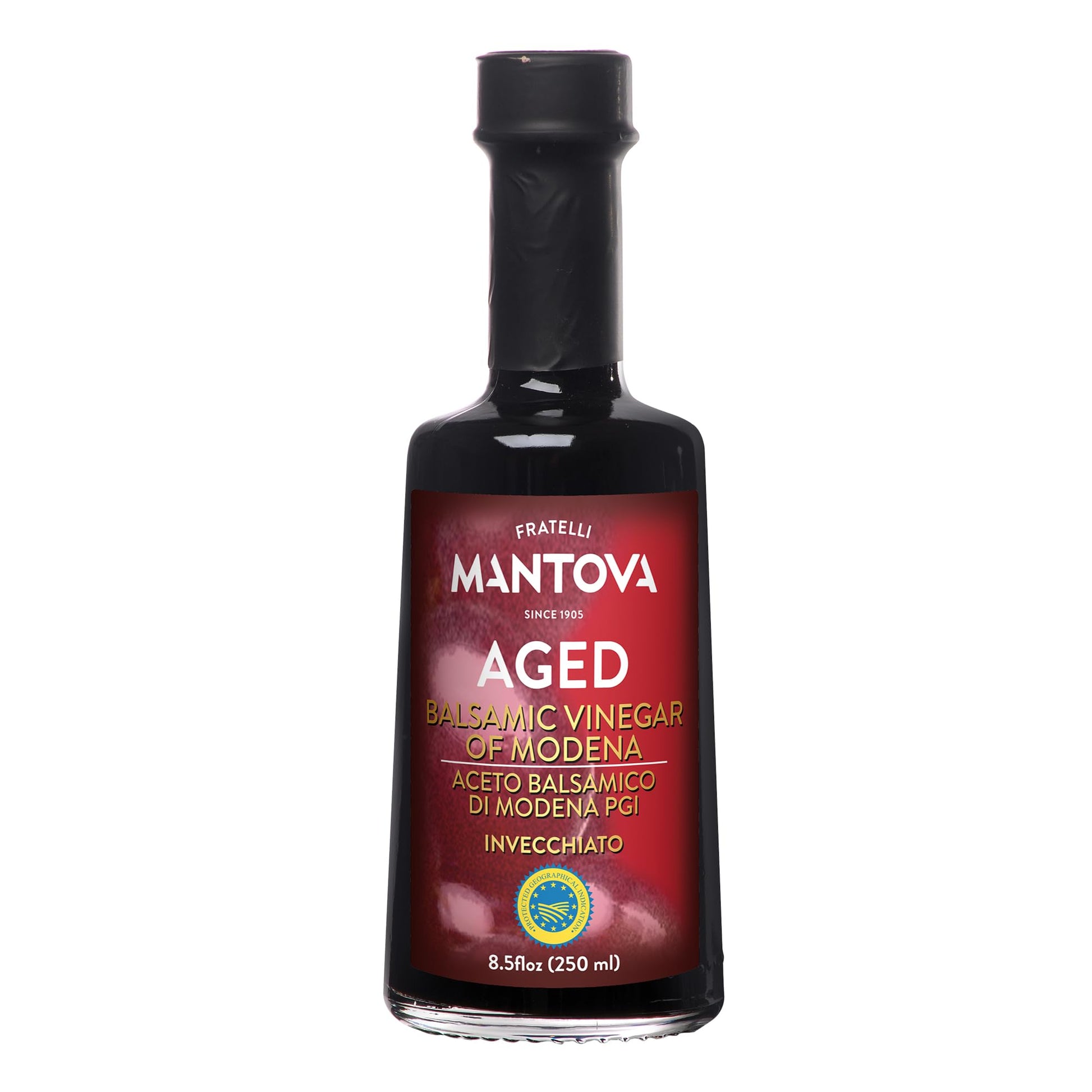 Mantova Aged Balsamic Vinegar of Modena, IGP, Perfect for Salad Dressing, Vinaigrette, Marinades, Desserts and Cocktails, 8.5 oz