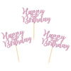 Donoter 24 Pcs Pink Glitter Happy Birthday Cupcake Toppers Cake Picks For Birthday Party Decoration Supplies