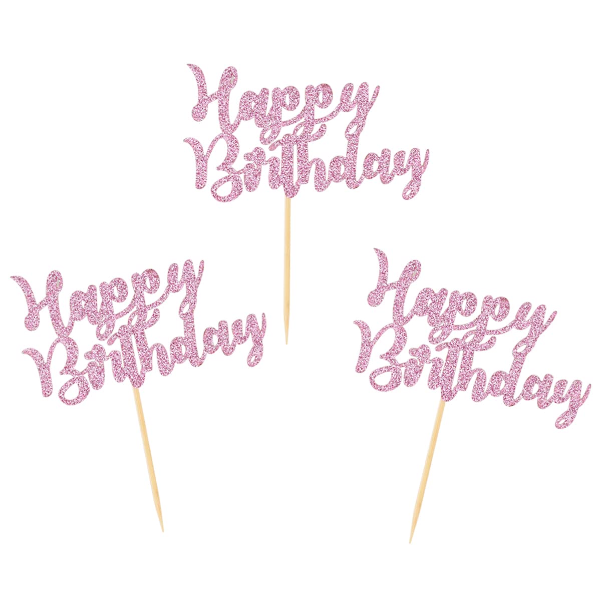 Donoter 24 Pcs Pink Glitter Happy Birthday Cupcake Toppers Cake Picks For Birthday Party Decoration Supplies