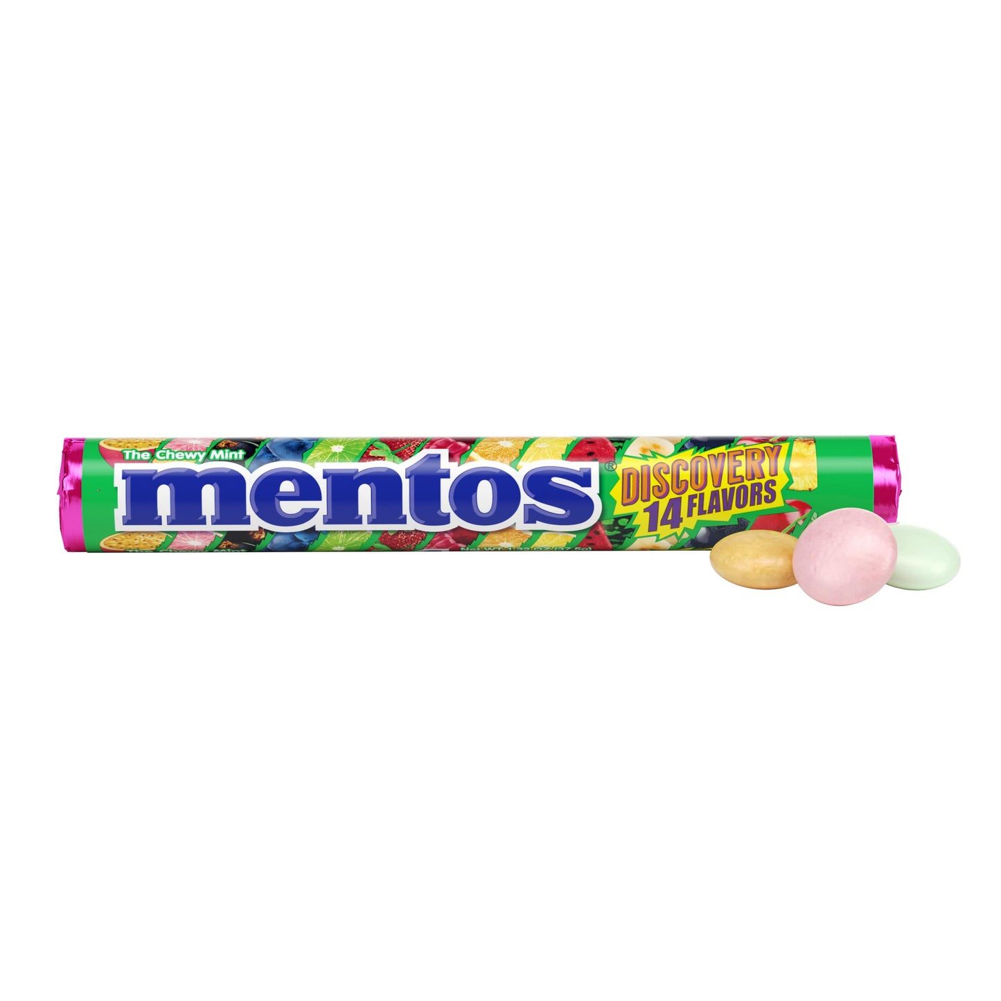 Mentos Chewy Mint Candy Roll, Holiday Candy for Christmas Stocking Stuffers for Adults & Kids Discovery, 14 Assorted Fruit Flavo