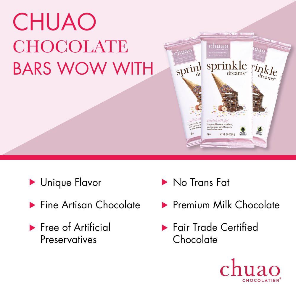 Chuao Chocolatier Sprinkle Dreams Milk Chocolate Bars | Gourmet Waffle Cone No Preservatives | For Gift Baskets, Thank You, Care Package | 3 Pack