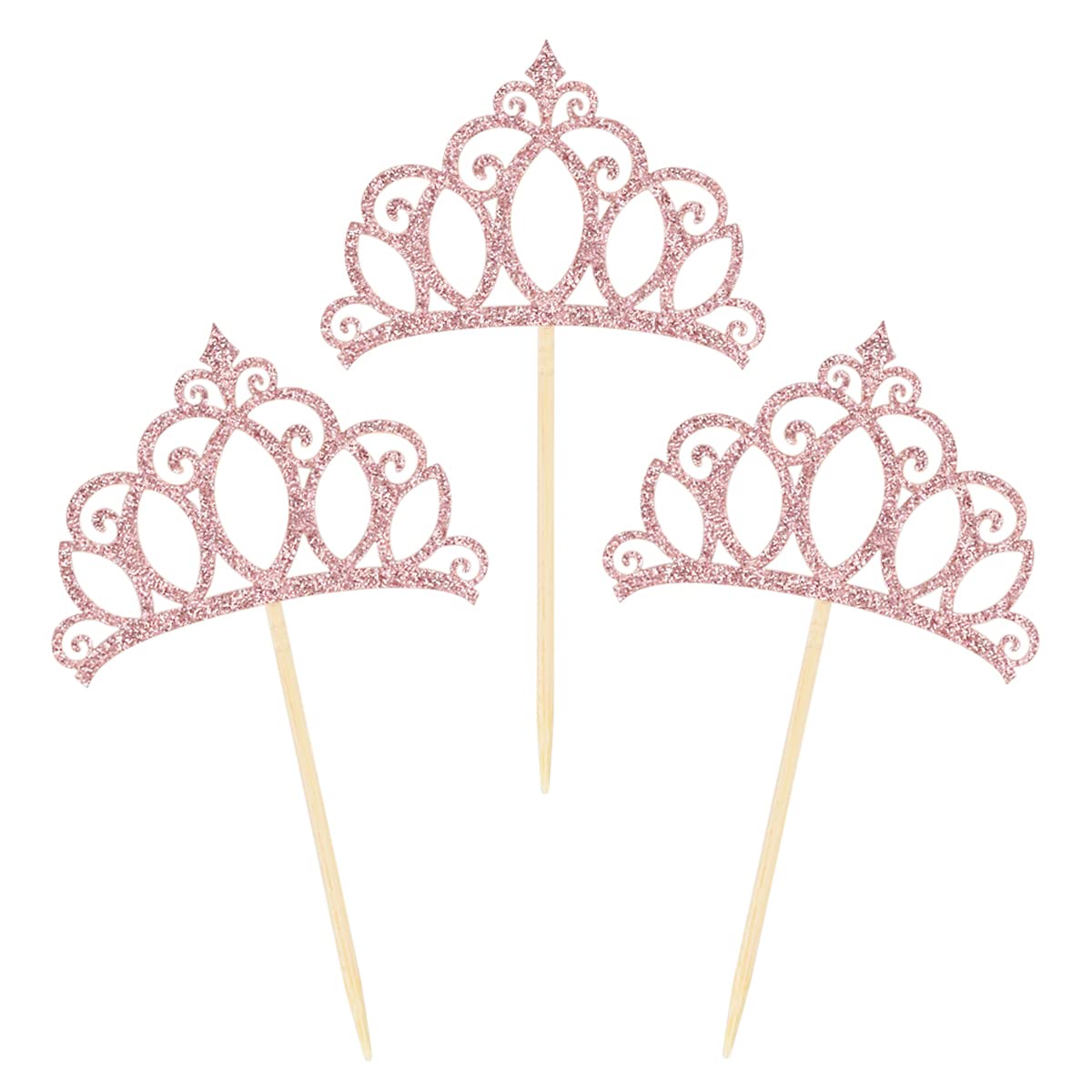 Donoter 24 Pieces Rose Gold Glitter Princess Crown Cupcake Toppers Cake Picks For Birthday Baby Shower Party Decorations