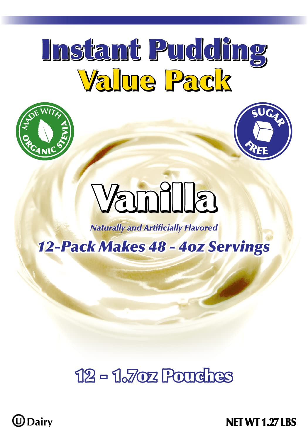 Gramzero Vanilla Sugar Free Pudding Mix 12-Pack, Great For Nutrition Club Meal Replacement Shakes, Low Calorie Dessert, Stevia S