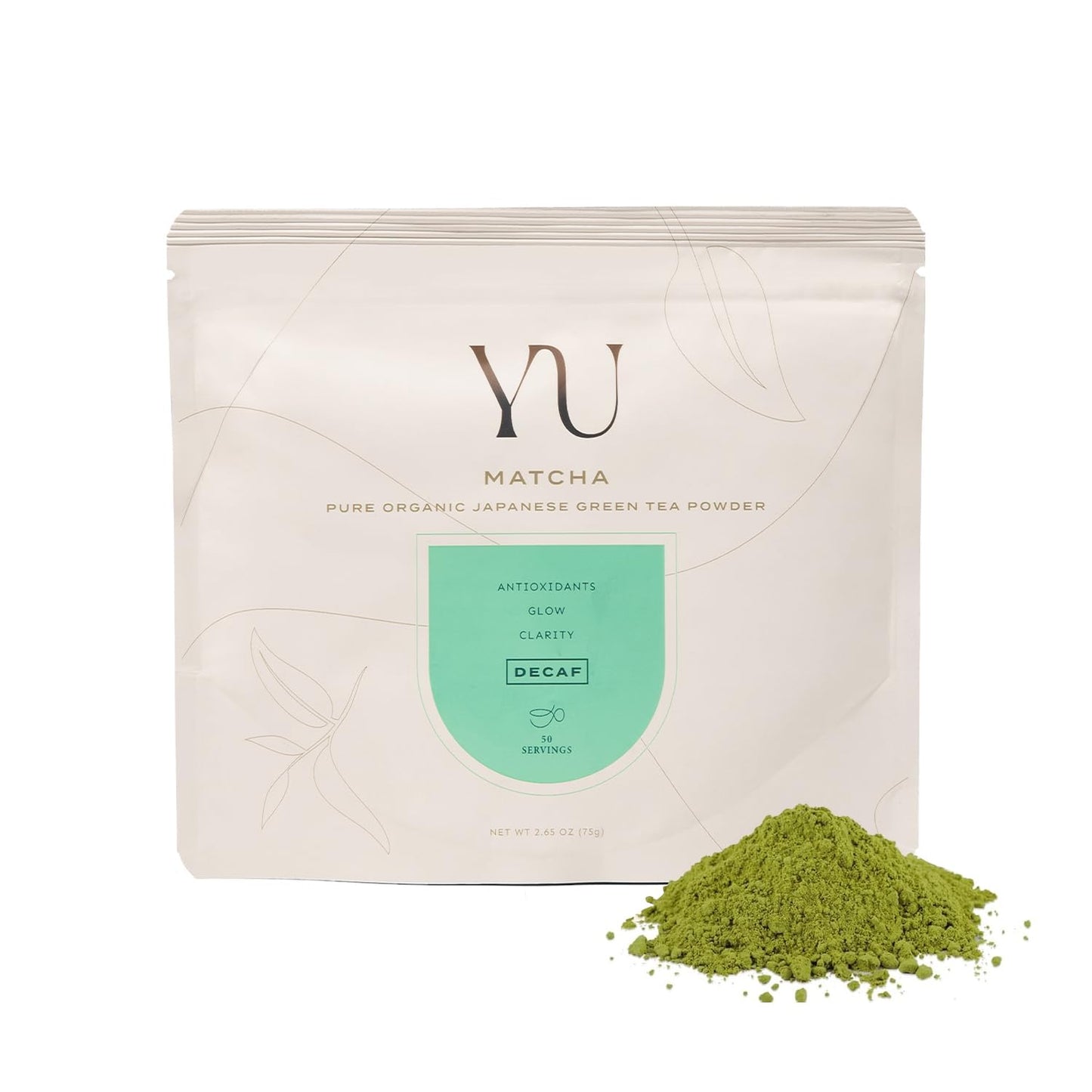 Yu Organic Decaf Matcha Powder, Ceremonial Grade, Rich in Antioxidants, 2.65 oz (50 Servings), Unsweetened Green Tea Powder
